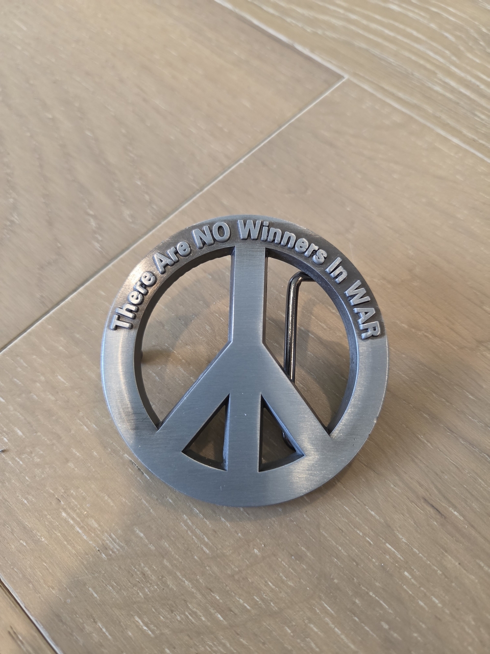 Fun Buckles Peace Sign Belt Buckle There Are No Winners In War Silver Tone